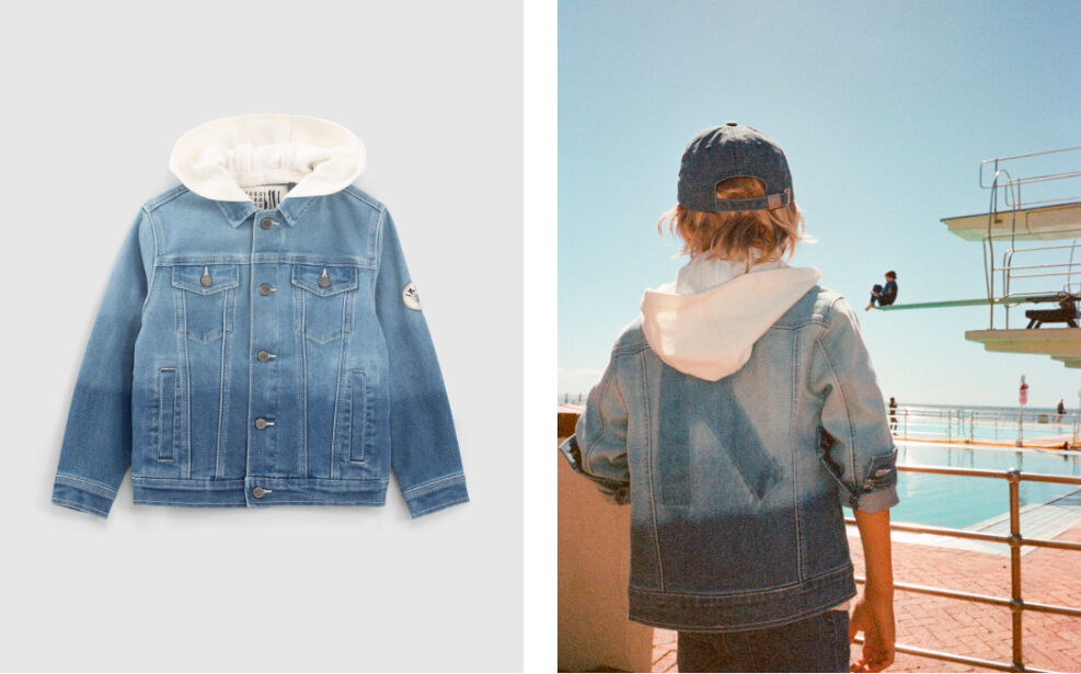Boys’ blue denim jacket with detachable hood