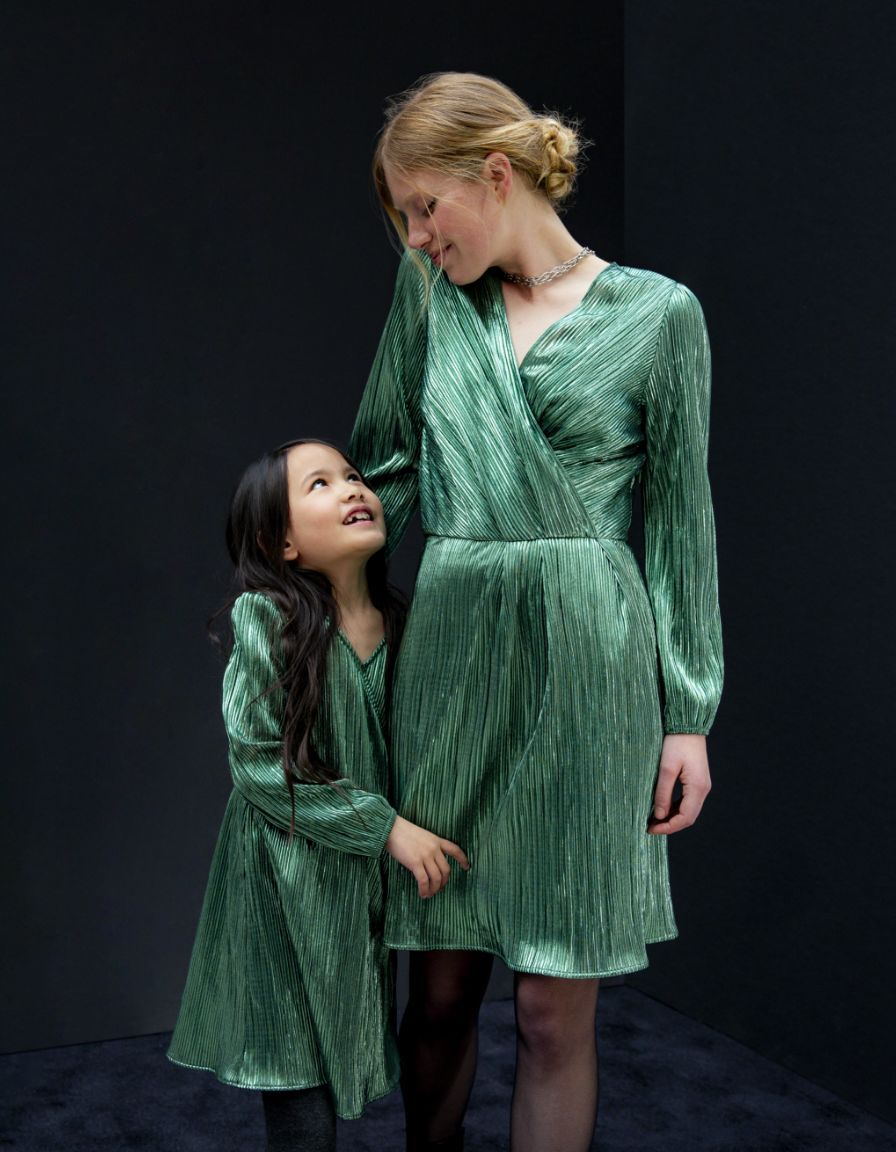 Robe émeraude métallisée plisssée Femme