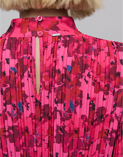 Robe rose pliss&eacute;e imprim&eacute; fleurs origami Femme