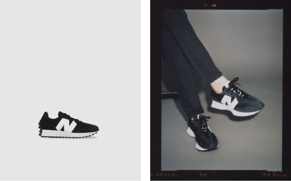 Women’s black and white NEW BALANCE 327 trainers