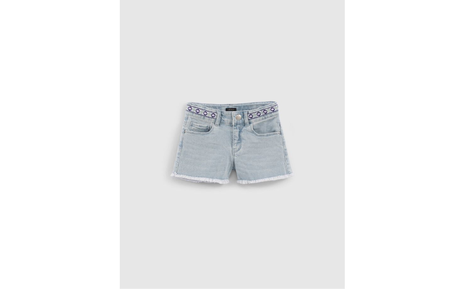 Blaue Washed-Mädchenjeansshorts  mit Stickband