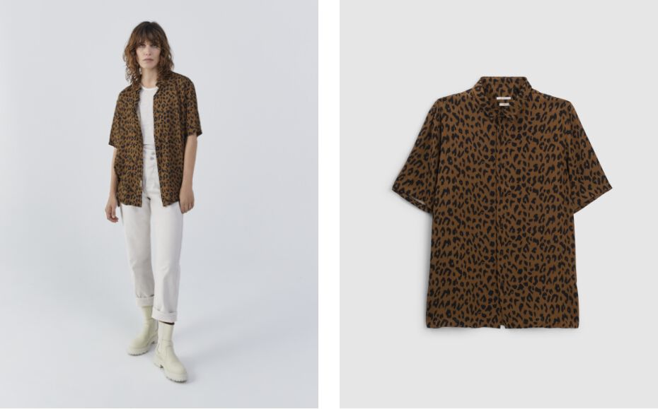 Gewürzbraunes REGULAR-Herrenhemd mit Leopardenprint