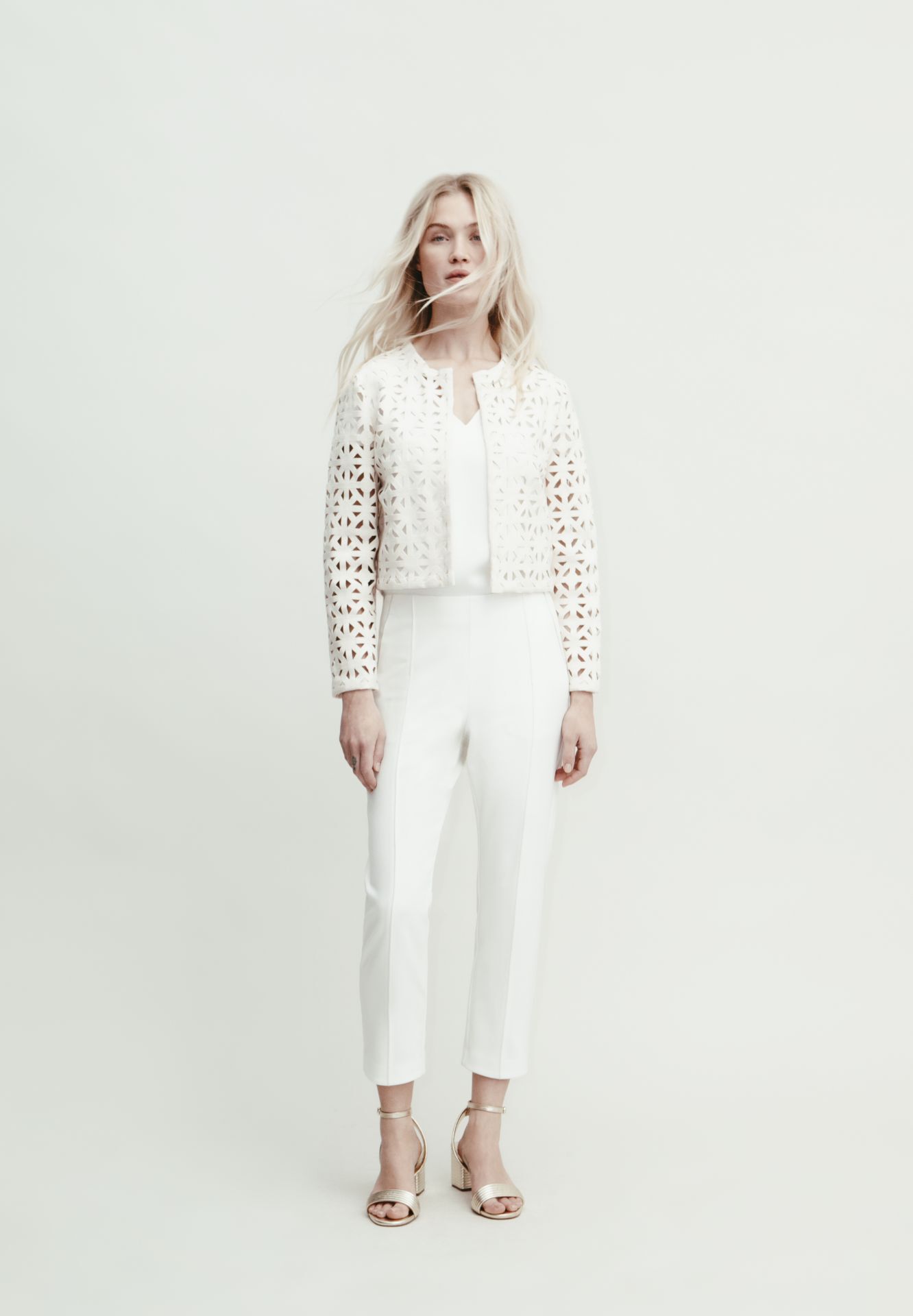 Women's white suit trousers with microbeading