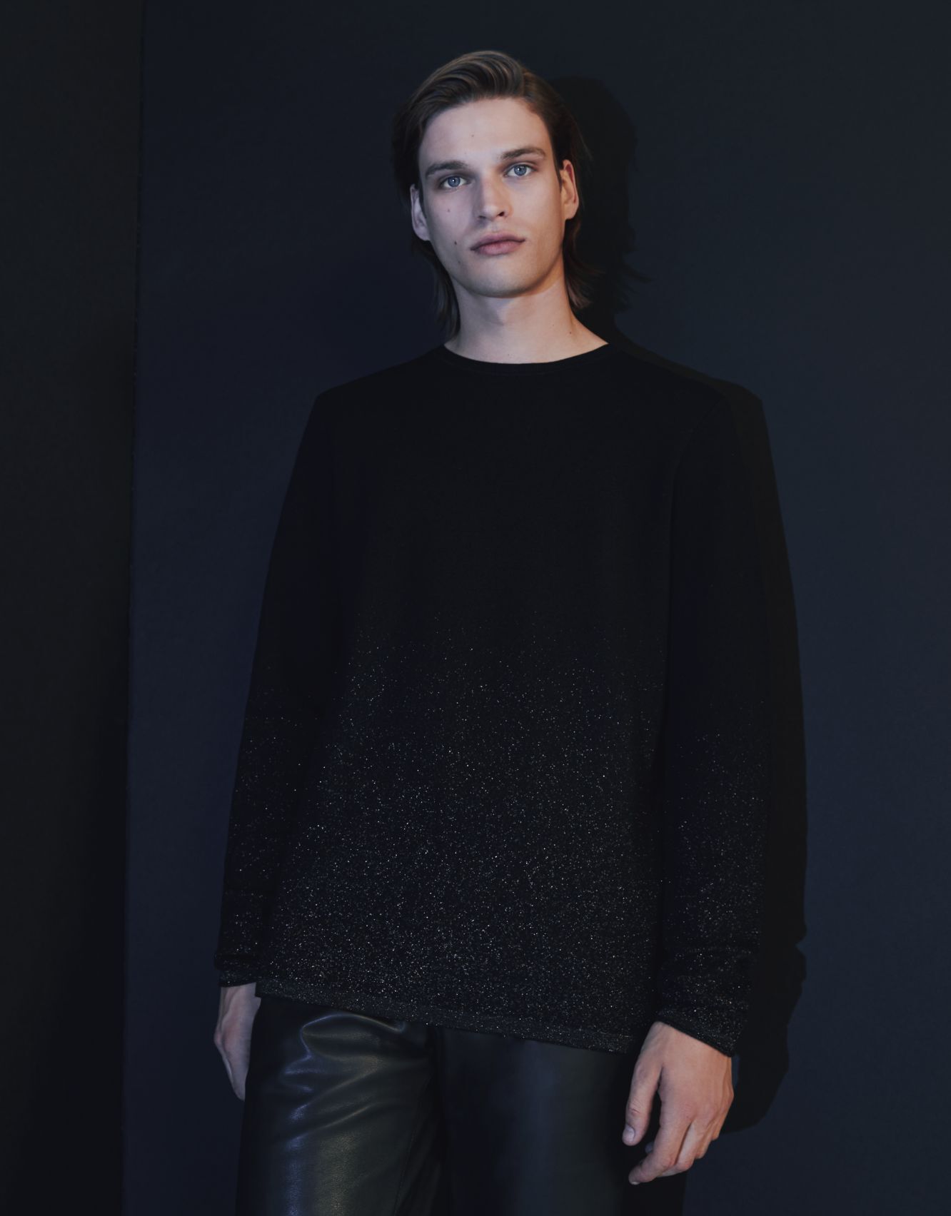 Pure Edition - Pull noir tricot dégradé lurex doré Homme