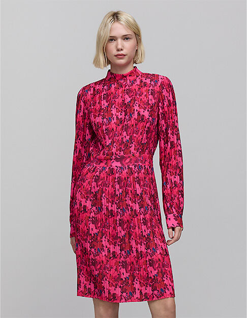 Robe rose pliss&eacute;e imprim&eacute; fleurs origami Femme