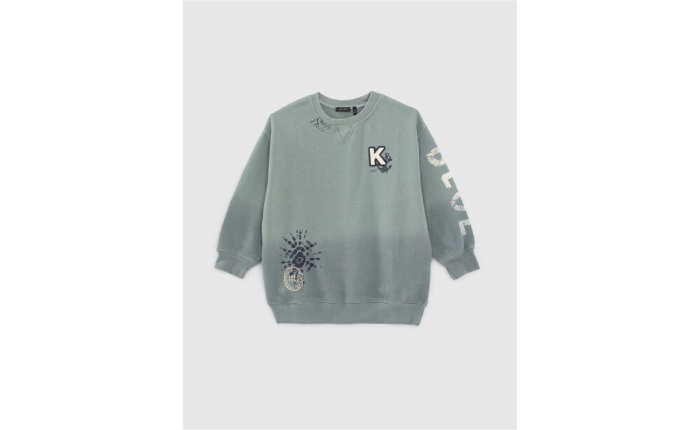 Boys’ green deep dye sweatshirt with print and badge