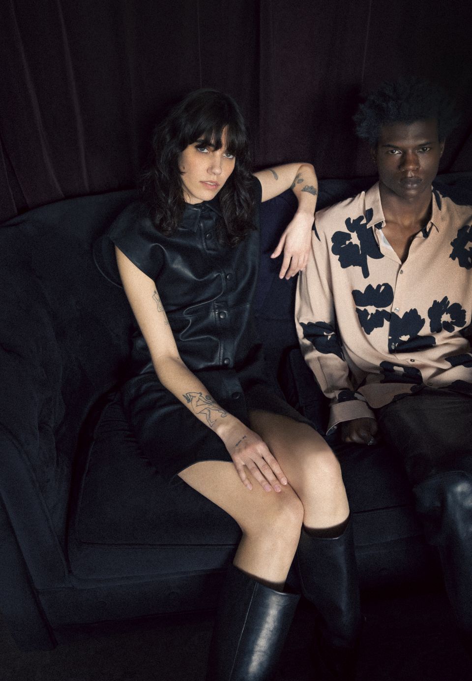 Pure Edition-Robe noire cuir sans manches Femme