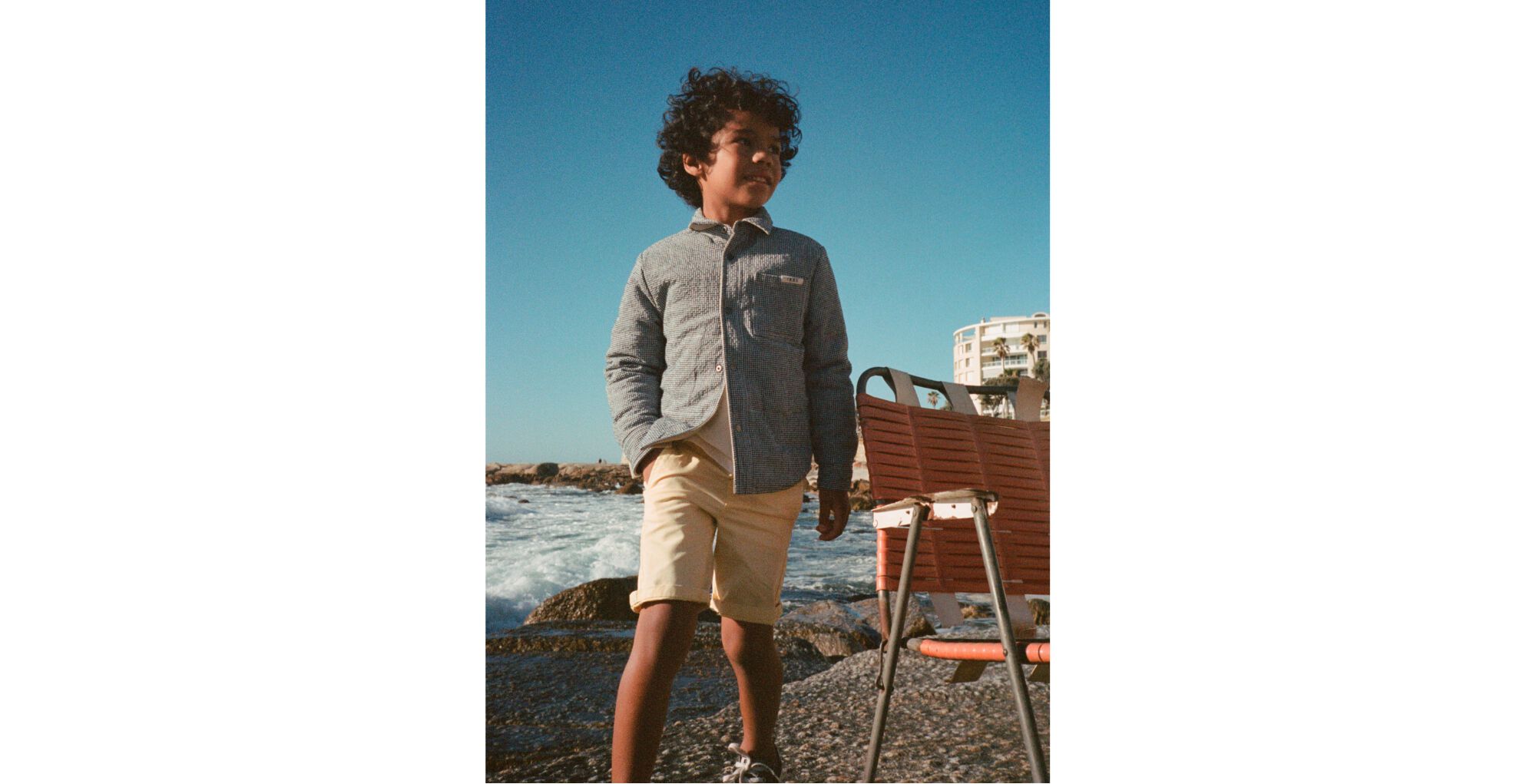 Boys’ beige/Vichy check reversible jacket