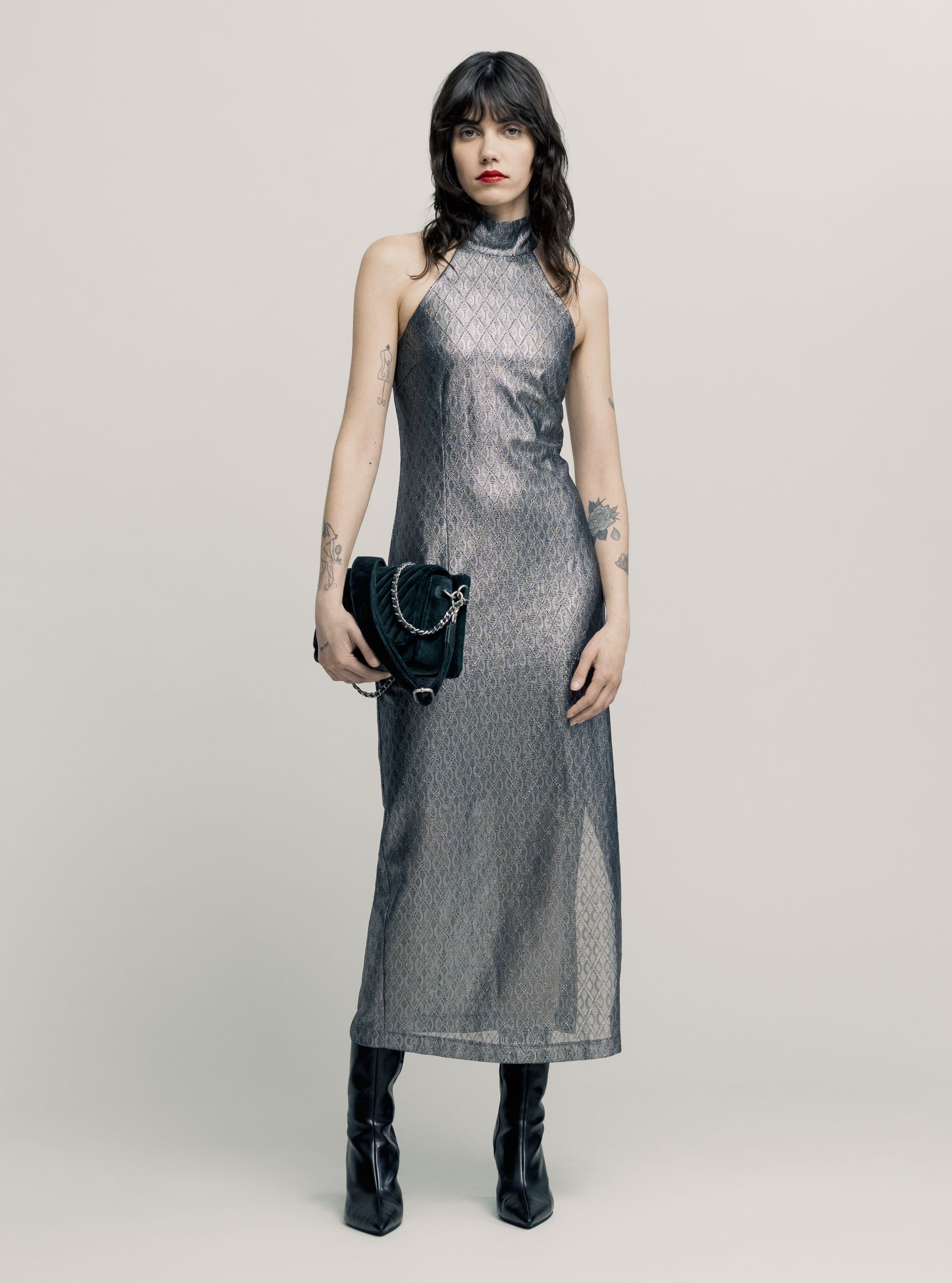 Robe longue silver encolure américaine Femme