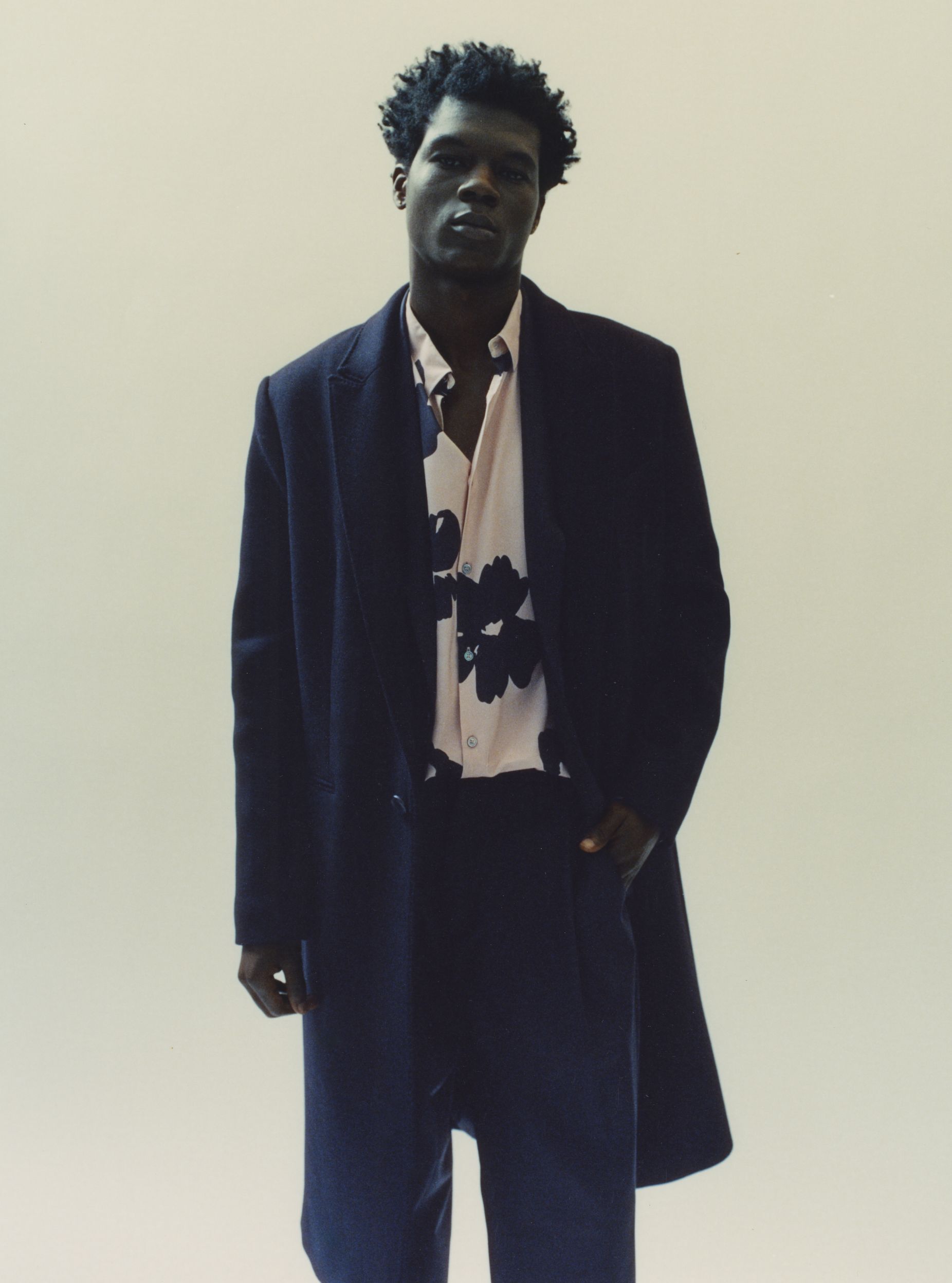 Pure Edition-Abrigo largo de lana negra para hombre