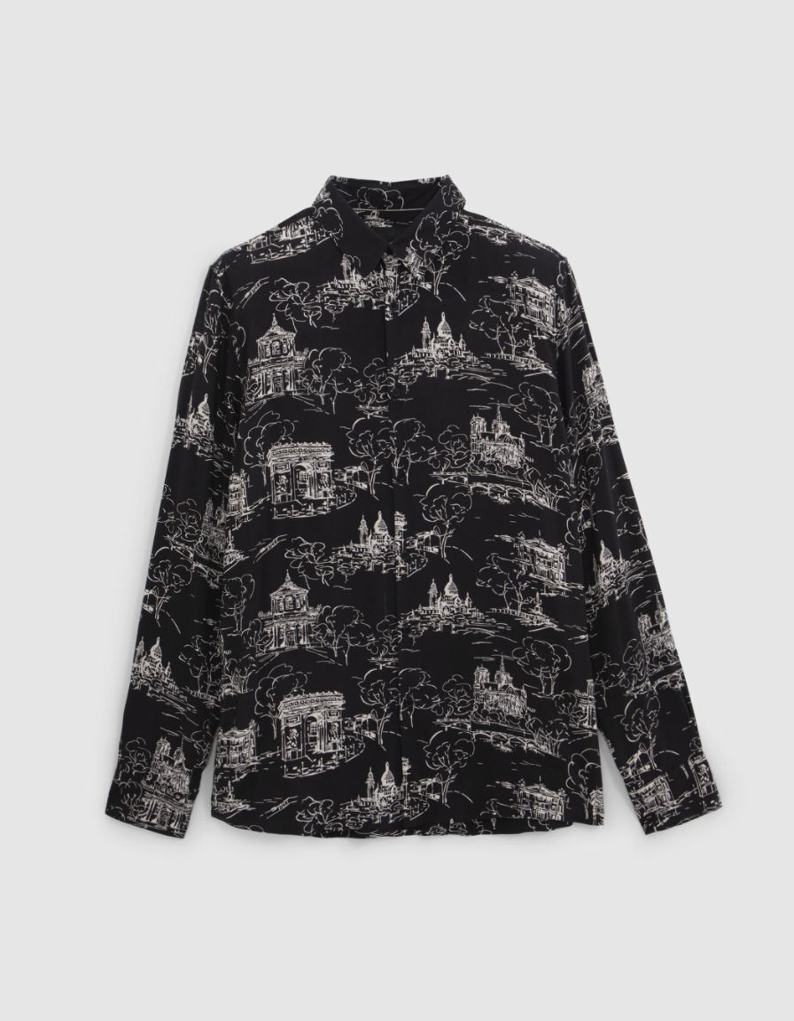 Pure Edition-Camisa negra toile de Jouy SLIM para hombre