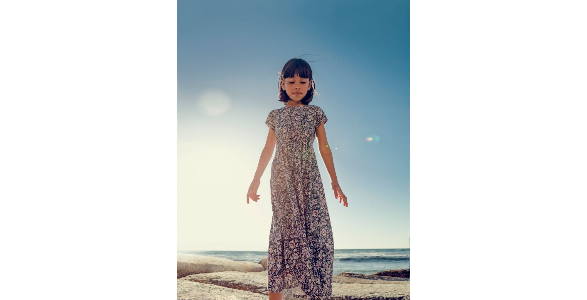 Girls' navy flower print Lenzing™ Ecovero™ long dress