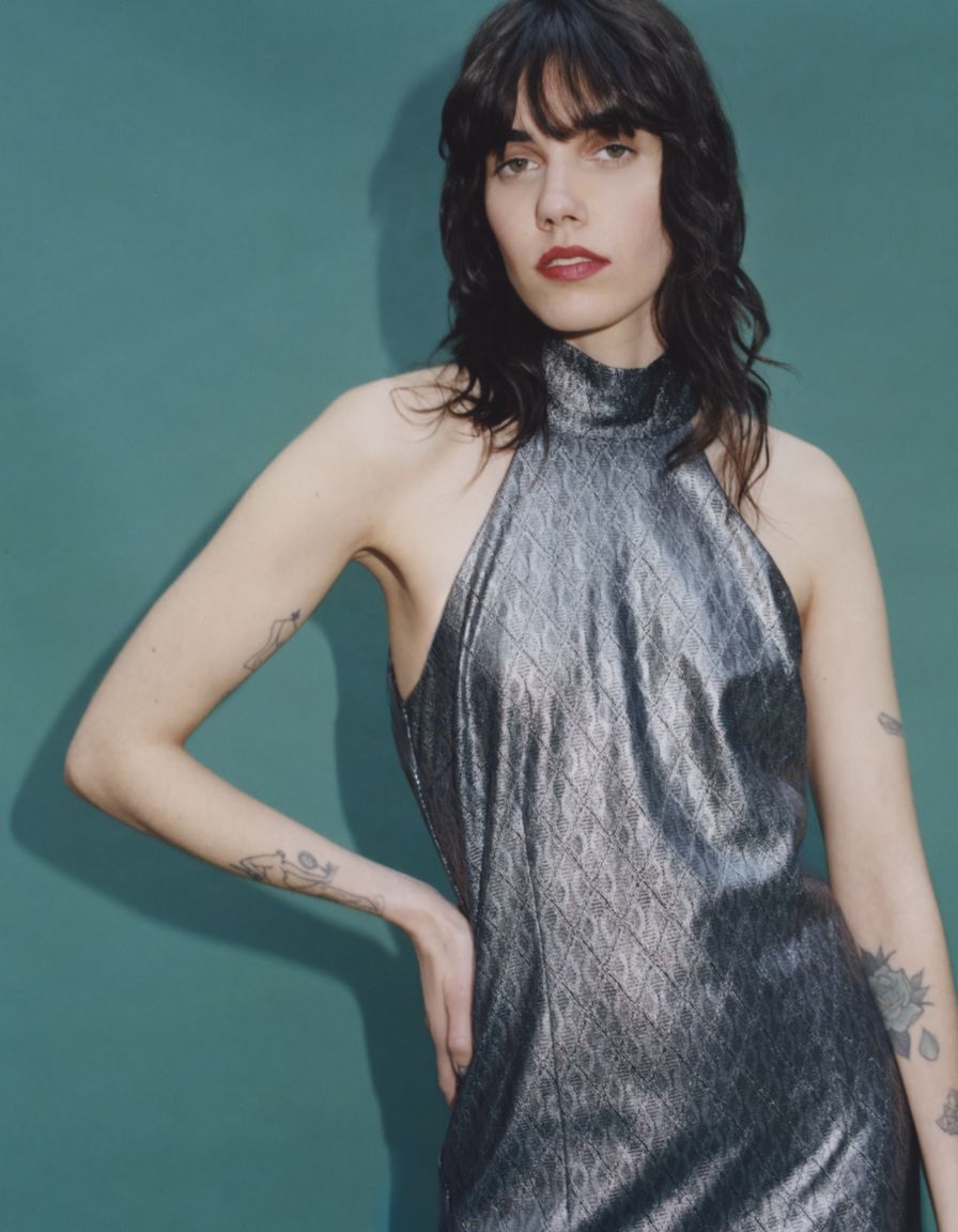 Robe longue silver encolure américaine Femme