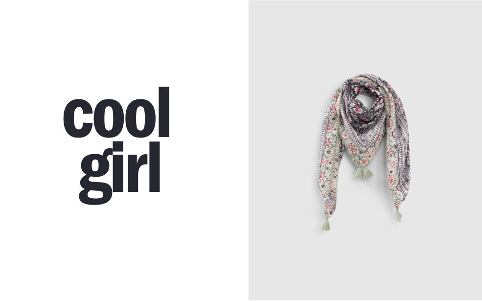 Girls’ navy floral print square scarf
