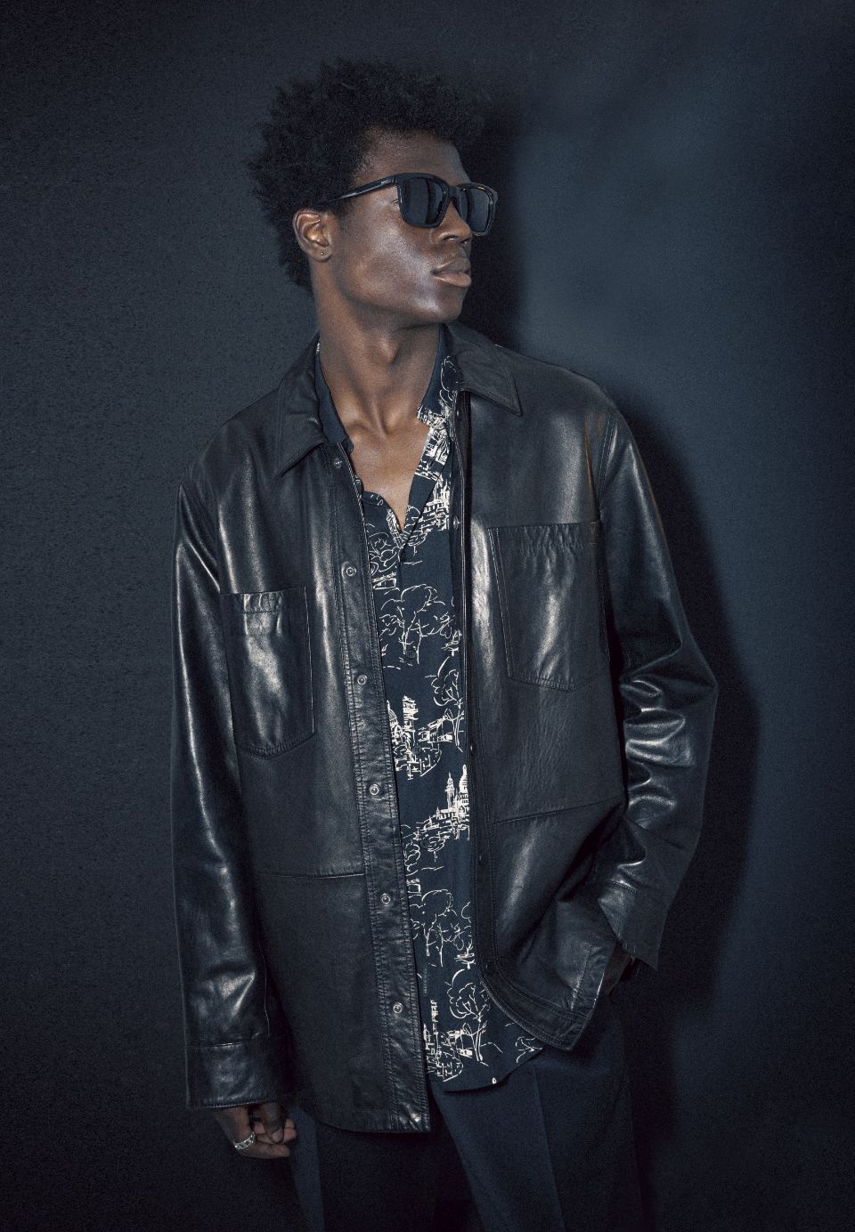 Pure Edition - Men's black leather overshirt jacket