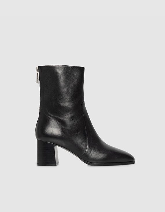 Zwarte leren boots met hak en rits Dames