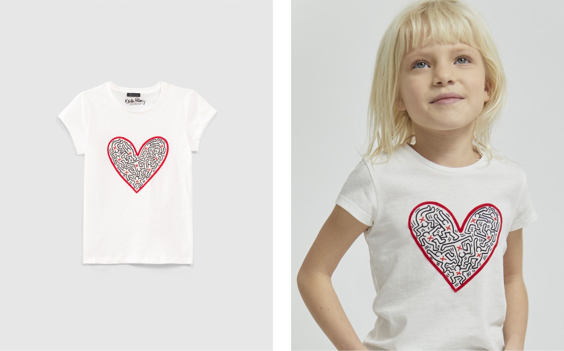 Cremeweißes Mädchen-T-Shirt mit Herz KEITH HARING x IKKS