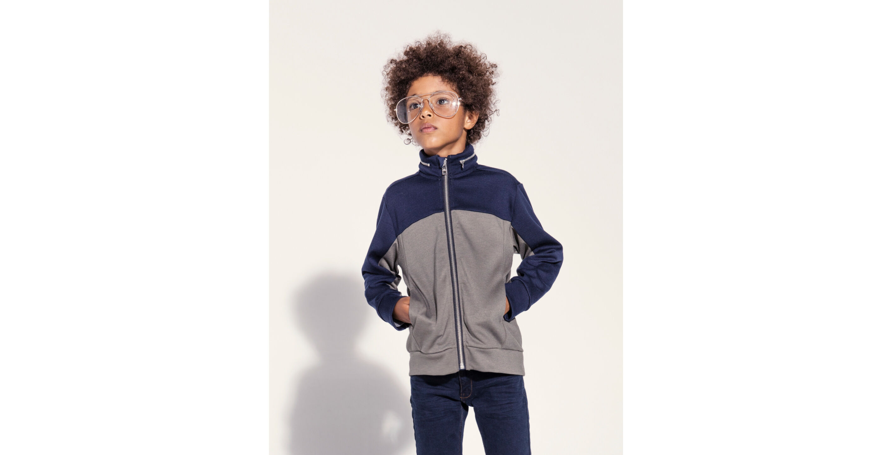 Boys’ sport black and grey mixed fabric hooded cardigan