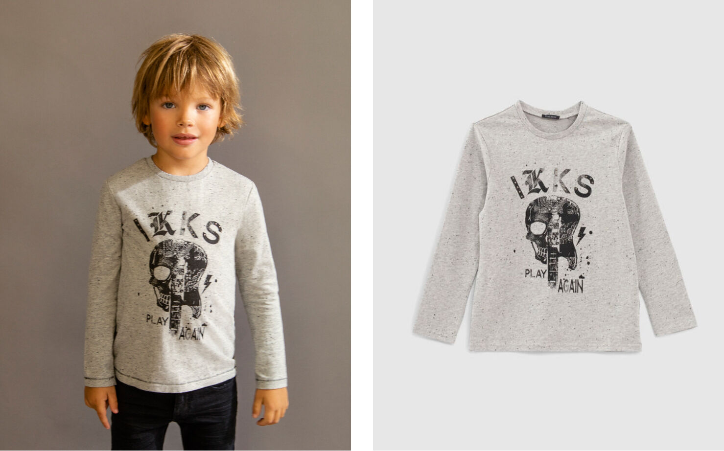 Boys’ grey T-shirt with guitar-skull