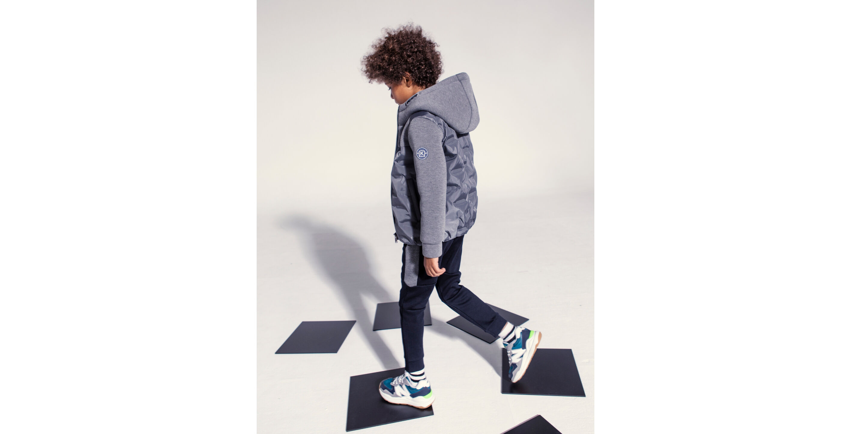 Boys’ medium grey mixed fabric hooded sport padded jacket