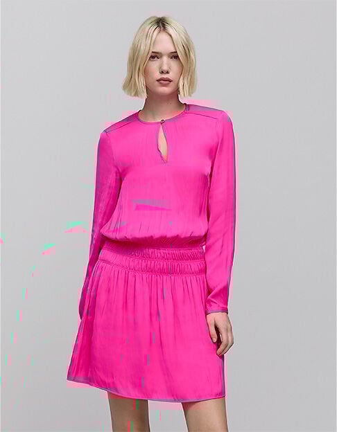 Robe rose froiss&eacute;e smocks &agrave; la taille Femme