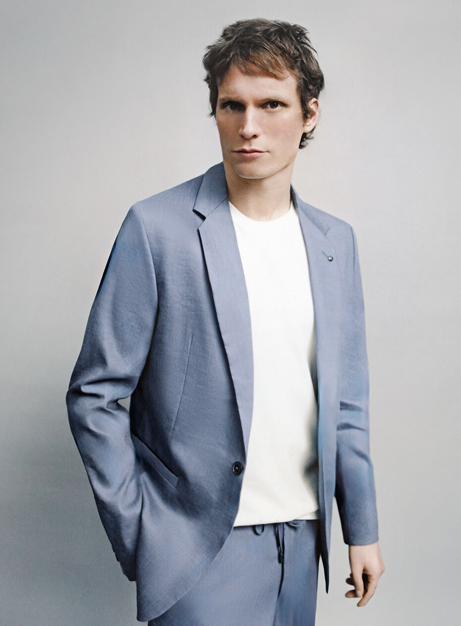 Men’s light blue linen blend suit jacket