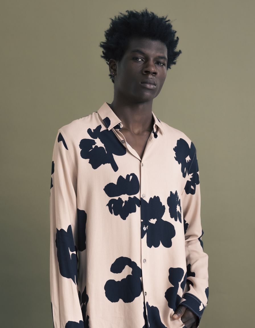 Pure Edition Camisa de hombre floral SLIM palo de rosa