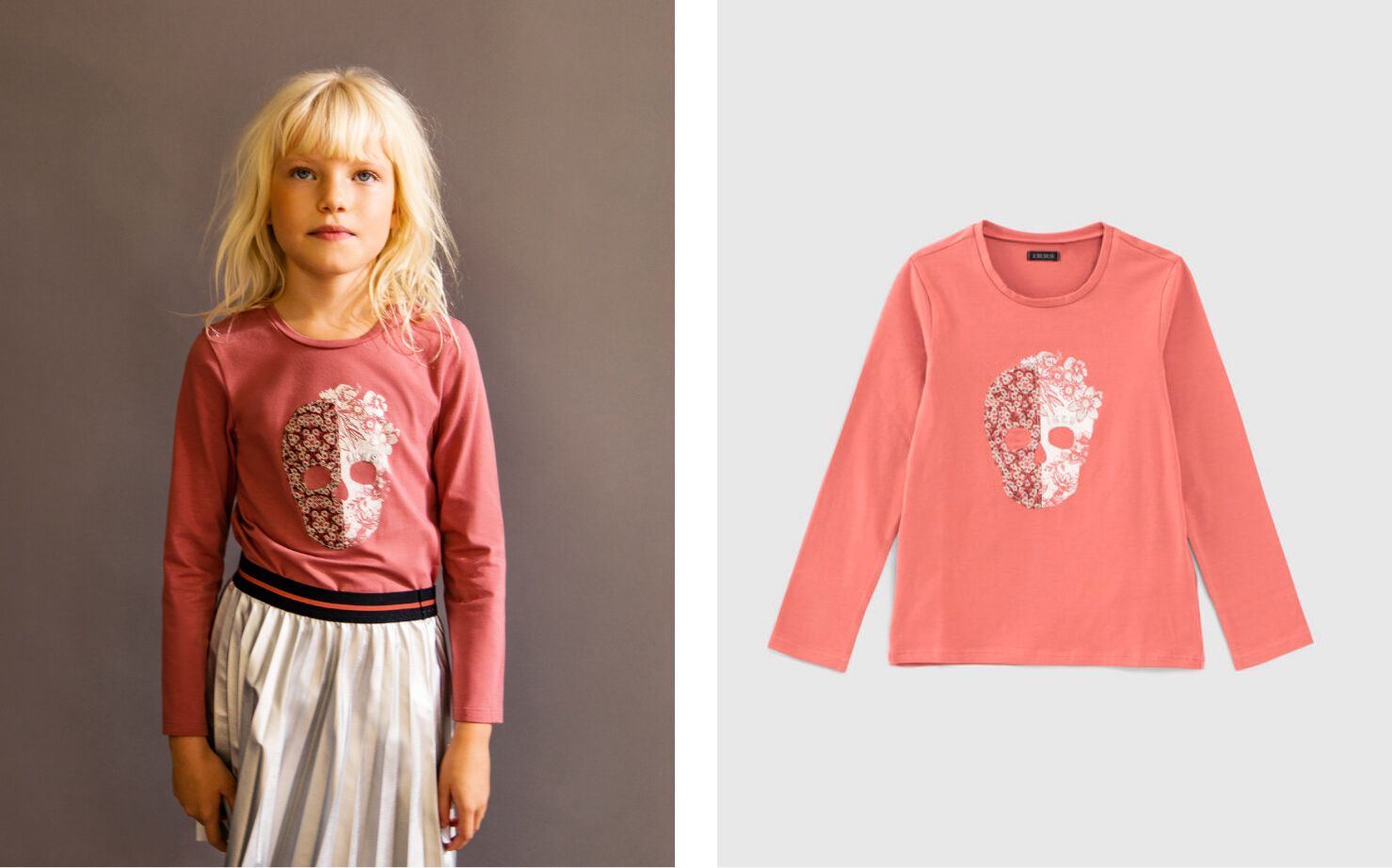 Camiseta rosa palo algodón ecológico calavera niña