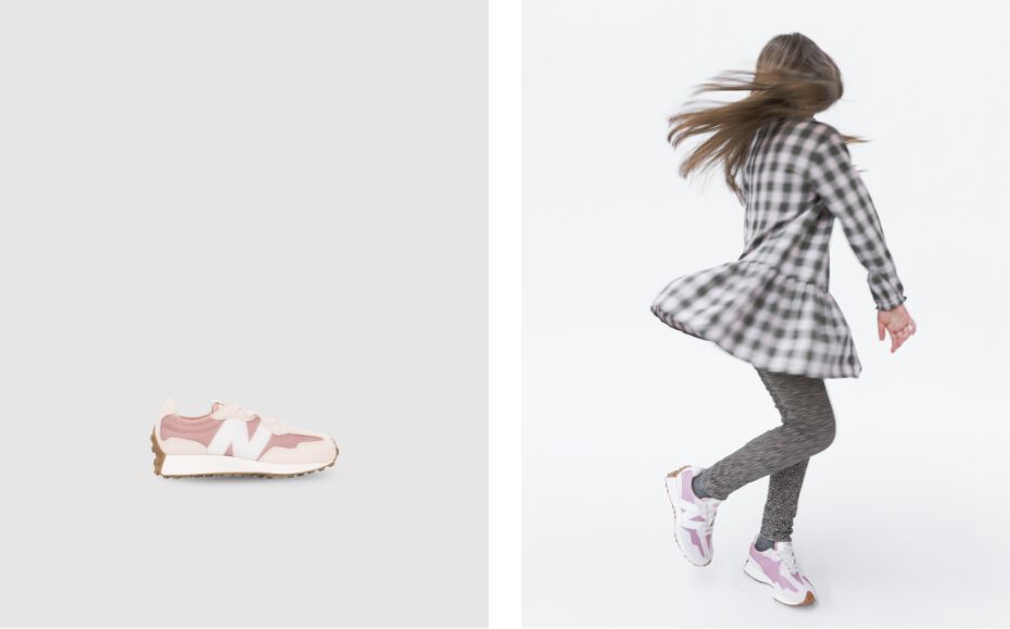 Girls’ pink New Balance 327 trainers