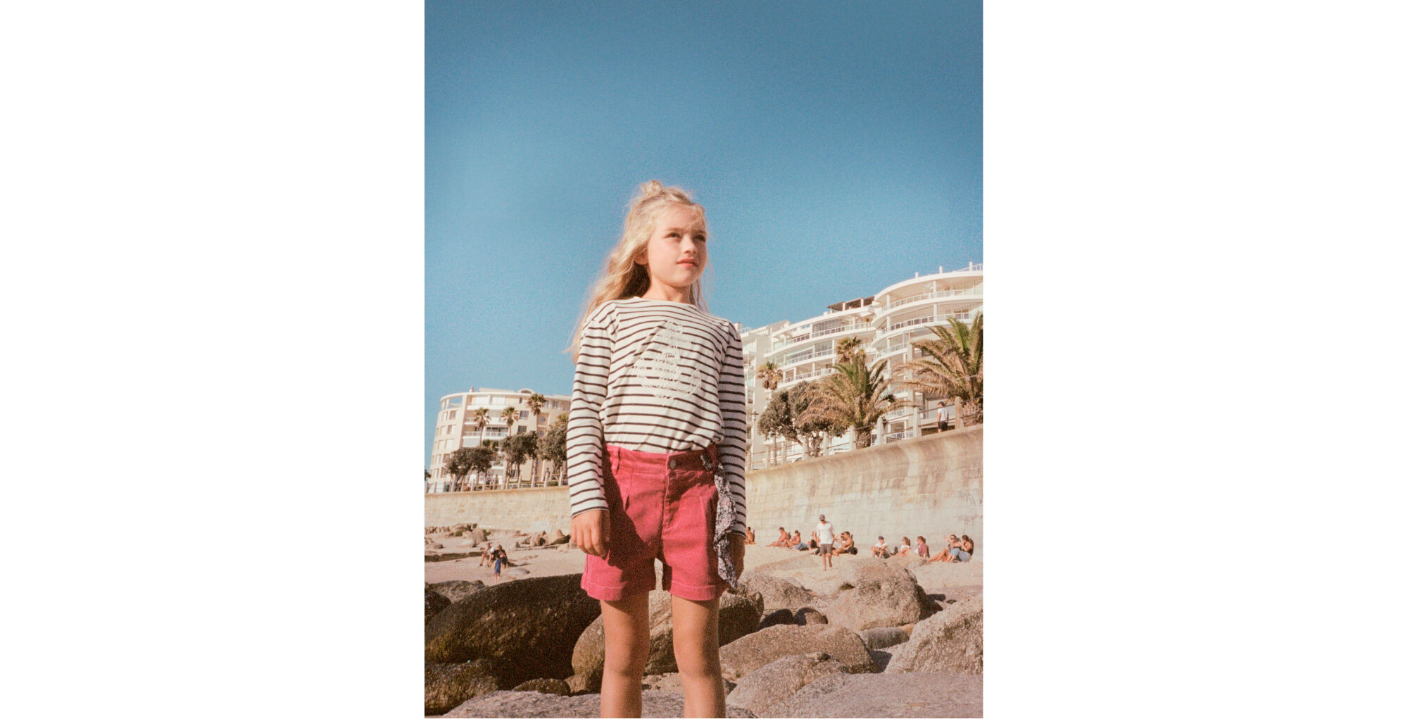 Girls’ ecru sailor top, navy stripes & embroidered anchor