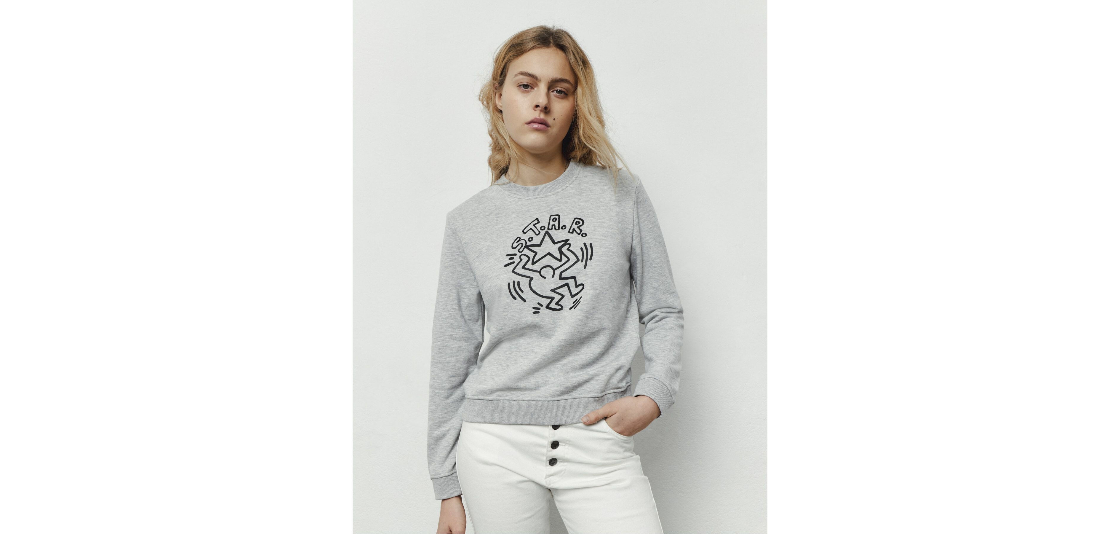 Women’s grey marl KEITH HARINGxIKKS star figure sweatshirt