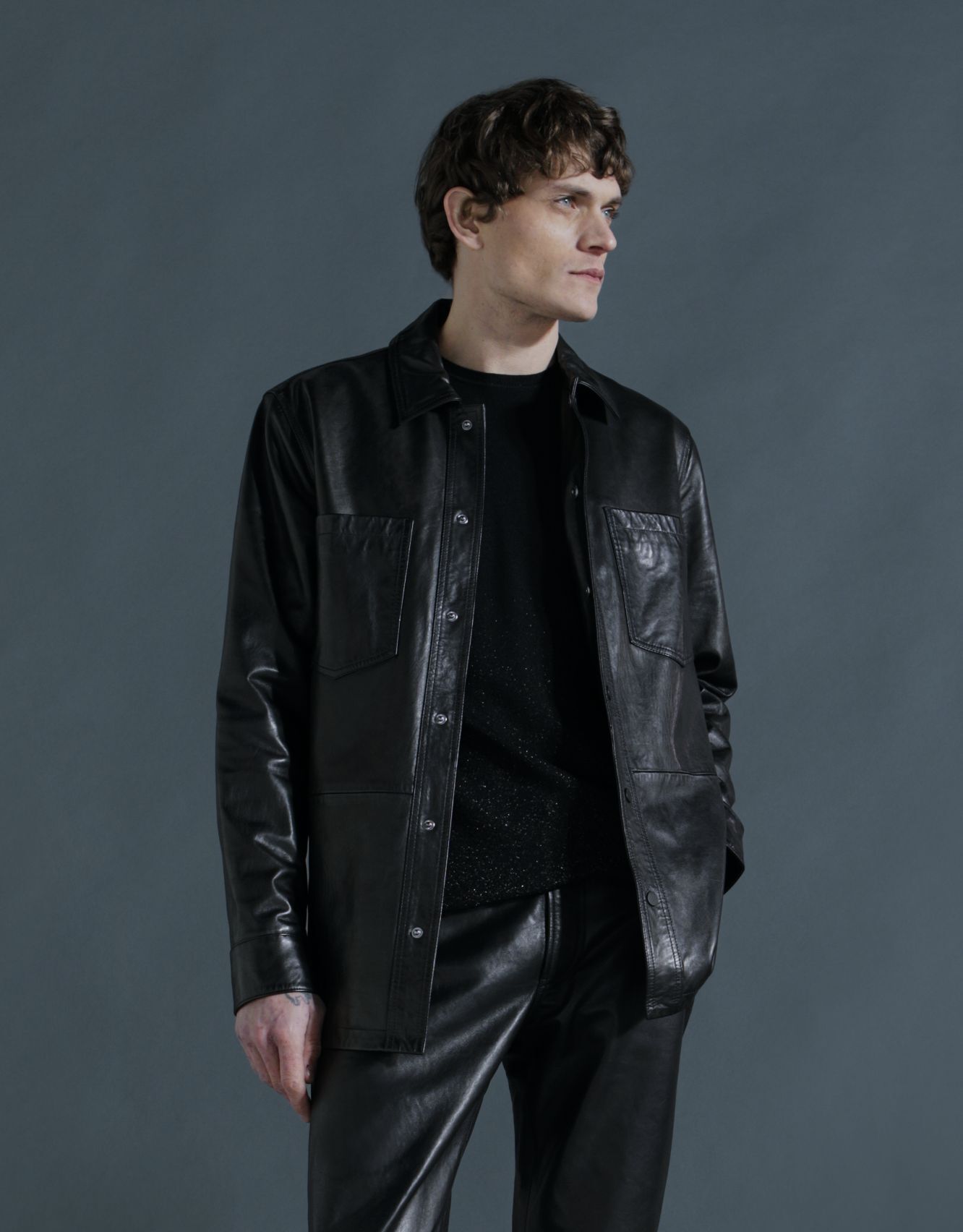 Pure Edition - Men's black leather overshirt jacket