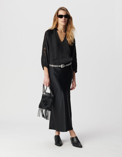 Blouse noire effet froissé avec dentelle Femme - IKKS