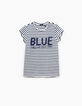 Tee-shirt marinière blanc cassé rayé à message fille-3