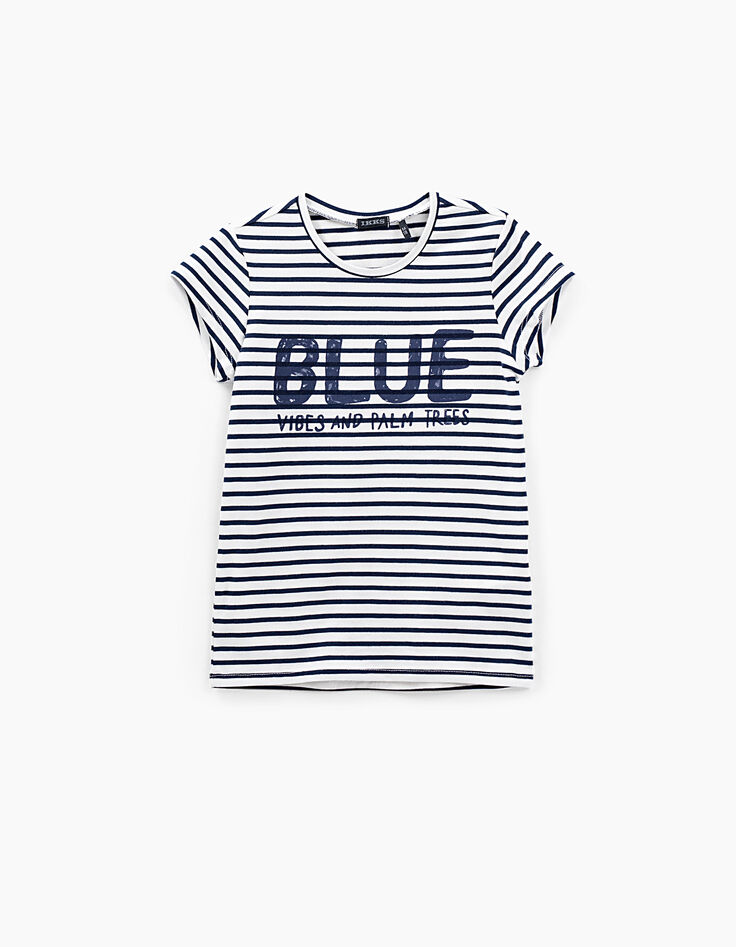 Tee-shirt marinière blanc cassé rayé à message fille-3