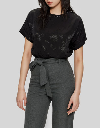 Top negro jacquard vegetal tachuelas - IKKS