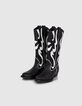 Women&rsquo;s black & white leather cowboy boots, Western seams-5