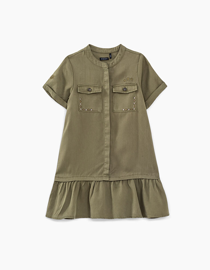 Vestido bronce con tachuelas y bordados detrás niña-2