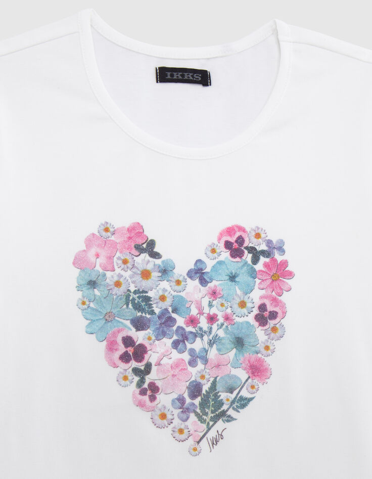 Camiseta blanca coraz&oacute;n flores ni&ntilde;a-2
