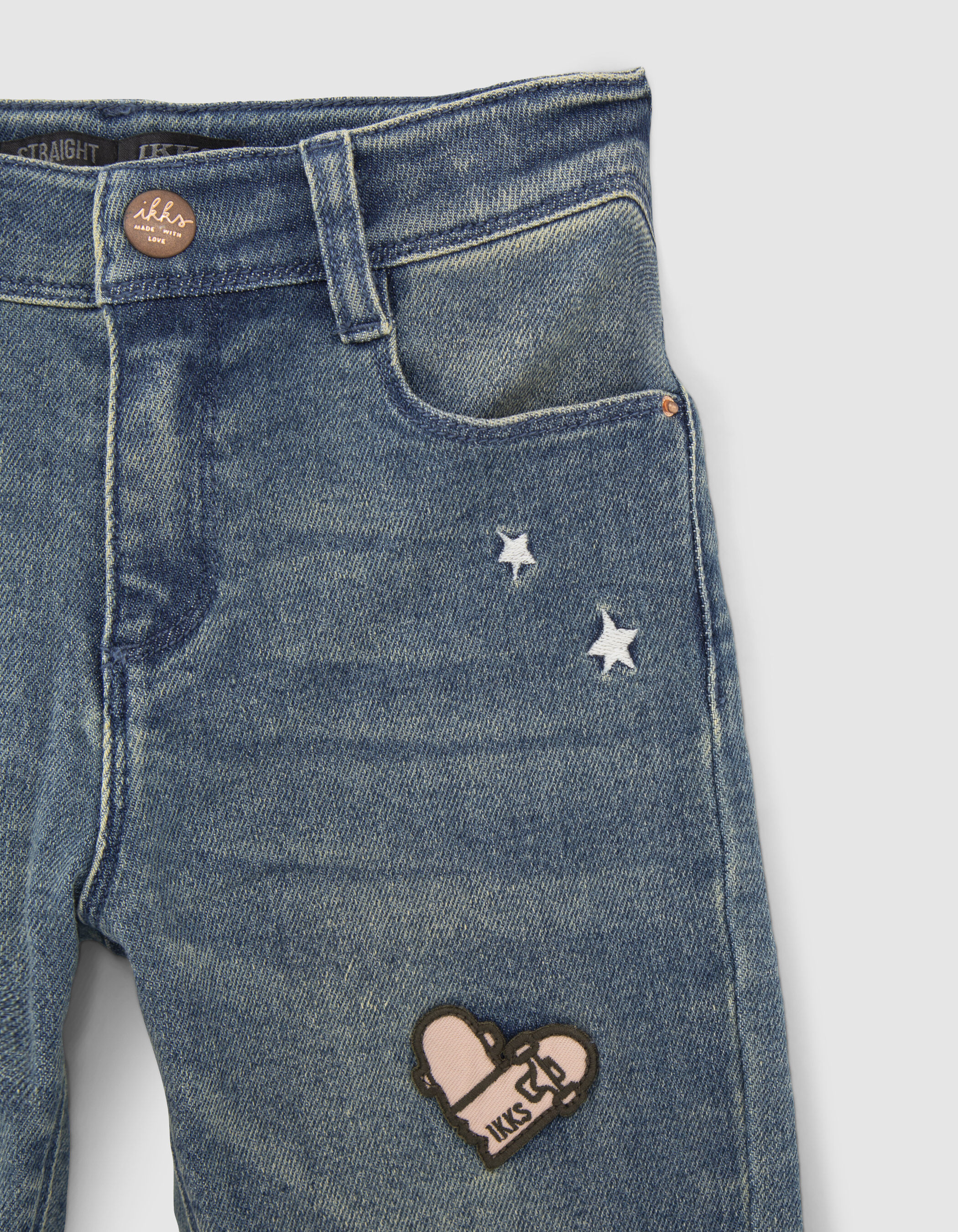 Girls blue STRAIGHT jeans with badges