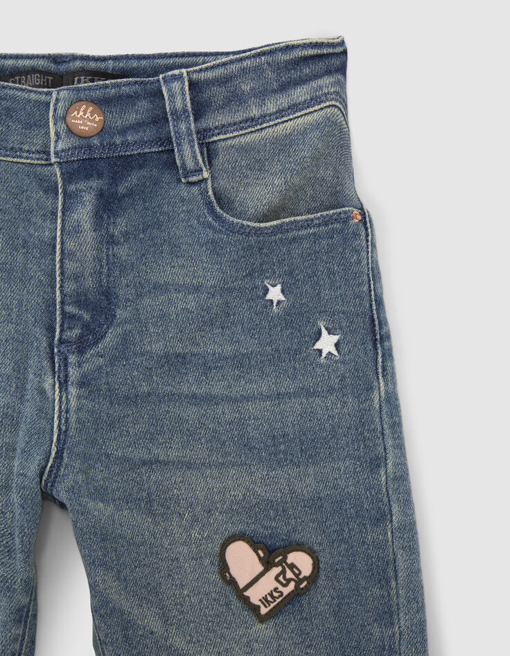 Blaue STRAIGHT-M&auml;dchenjeans mit Patches-2