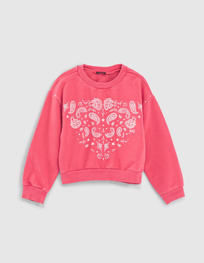 Girls’ fuchsia Paisley print studded sweatshirt - IKKS