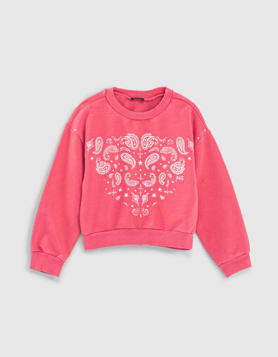 Girls’ fuchsia Paisley print studded sweatshirt - IKKS