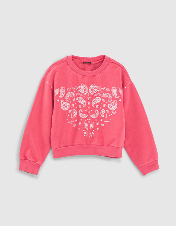 Girls’ fuchsia Paisley print studded sweatshirt