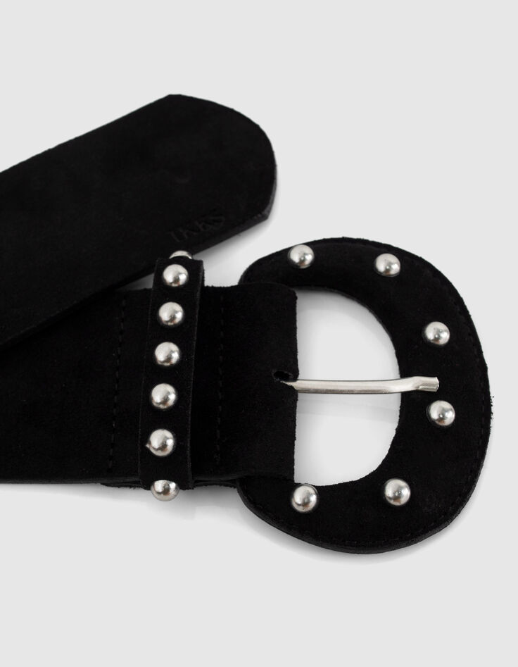 Ceinture large noire cuir velours clouté Femme-3