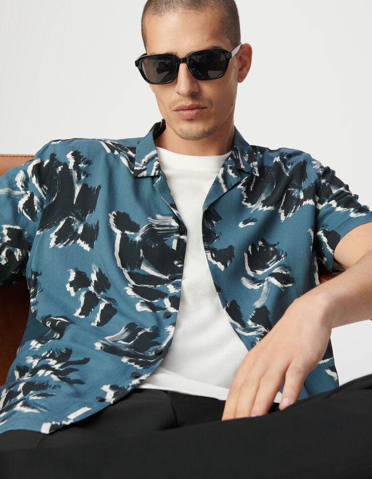 Chemise regular bleue imprimé arty floral Homme-5 Chemise regular bleue imprimé arty floral Homme-5