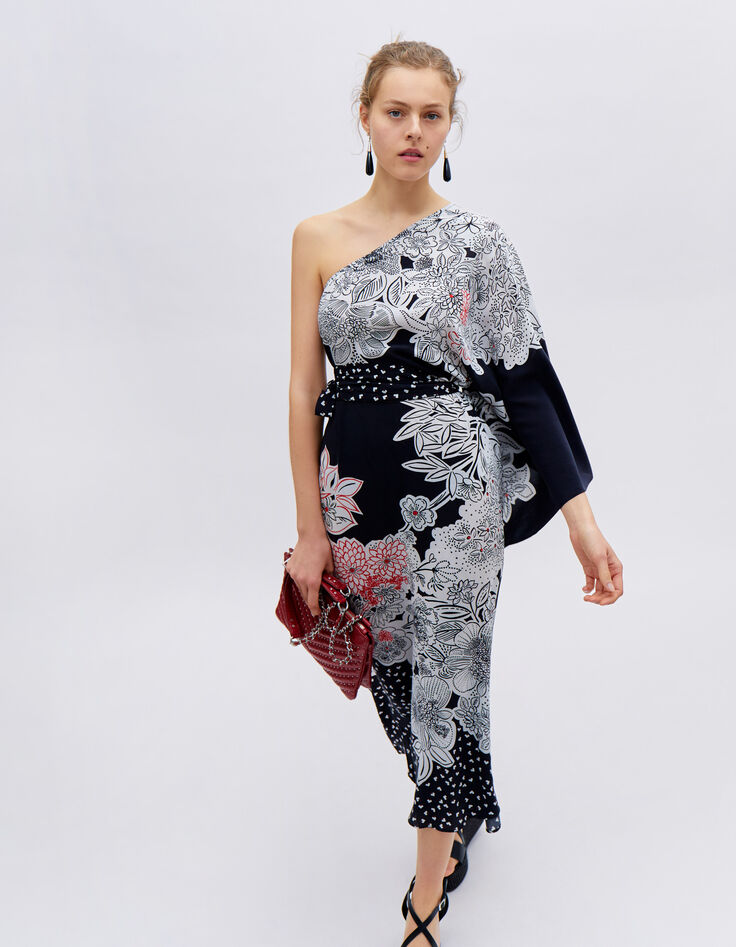 Women’s IKKS x GIGEEZ black flower motif asymmetric dress-2