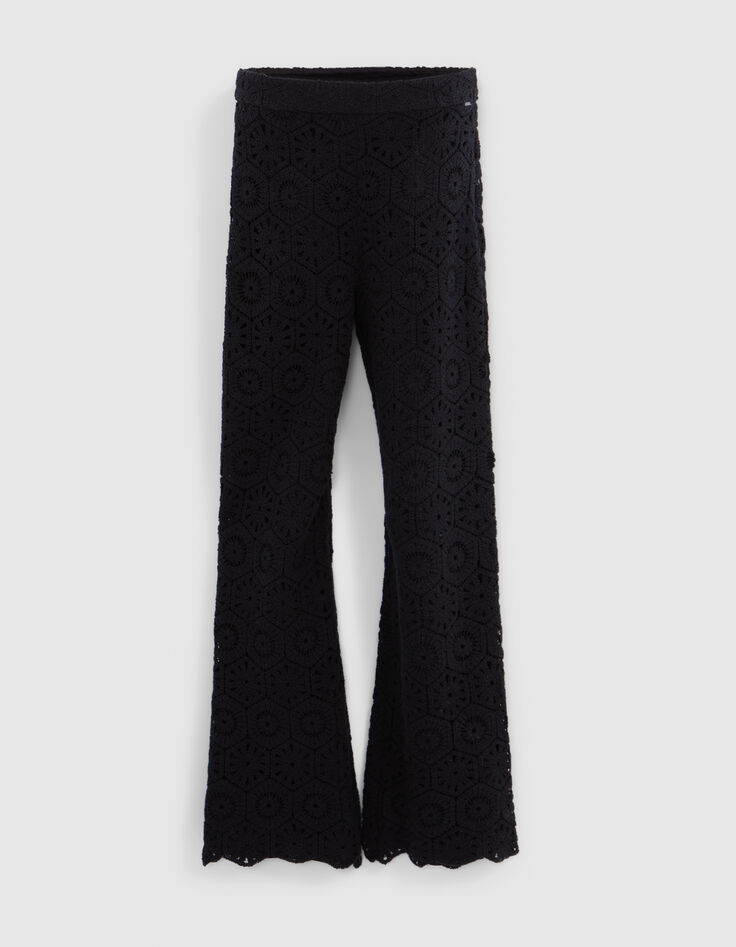 Women’s black crochet wide-leg trousers-6