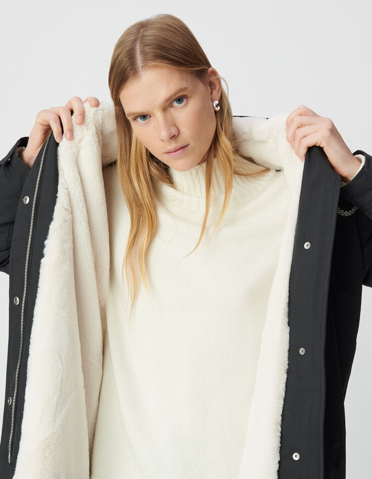 Parka negra forrada capucha mujer-4