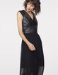 Langes 2-in-1-Damenkleid mit Lammlederweste-2